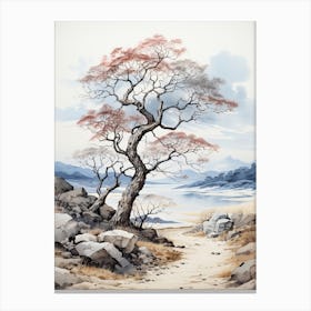 Tottori Sand Dunes In Tottori, Japanese Brush Painting, Ukiyo E, Minimal 2 Canvas Print