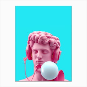 3d Pink David With Headphones And Bubblegum 1 Canvas Print
