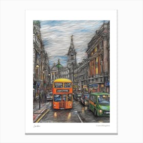 London United Kingdom Drawing Pencil Style 4 Travel Poster Canvas Print