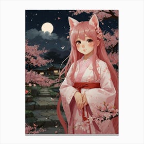 Anime Girl In Pink Kimono Canvas Print