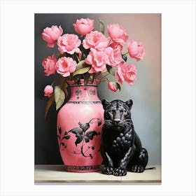 Cat And Roses art print Canvas Print