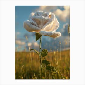 White Rose Knitted In Crochet 1 Canvas Print