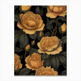 Yellow Roses On Black Background Canvas Print
