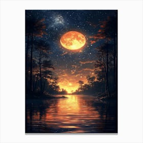 Full Moon Over The Water Canvas Print