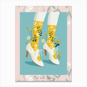 Step Into Spring White Floral Vintage Shoes 3 Canvas Print