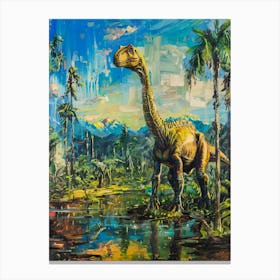 Dinosaur In A Tropical Landscape Painting 2 Canvas Print