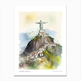 Christ The Redeemer, Rio De Janeiro, Brazil 1 Watercolour Travel Poster Canvas Print