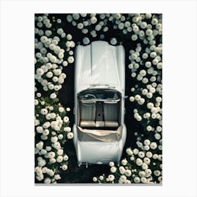 White Car Surrounded By Flowers Canvas Print