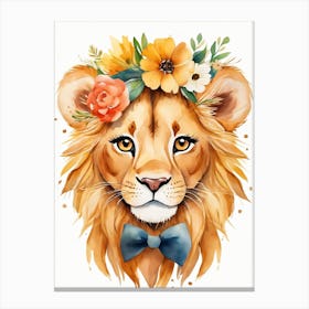 Baby Lion Sheep Flower Crown Bowties Woodland Animal Nursery Decor (1) Canvas Print