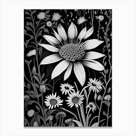Daisy Wildflower Linocut 2 Canvas Print