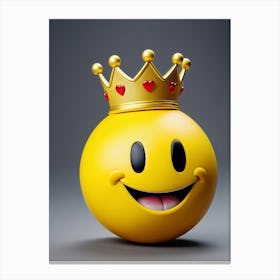 Smiley Emoji Face Adorned With A Crown Expressing High Level Detail Set Against A Muted Gray Backd Canvas Print