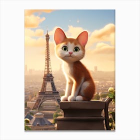 Cat In Paris in front of the Eiffel Tower v3 Canvas Print