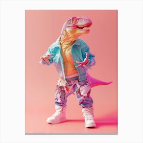 Pastel Toy Dinosaur In 80s Clothes 1 Canvas Print
