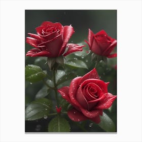 Red Roses At Rainy With Water Droplets Vertical Composition 69 Canvas Print