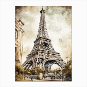 Eiffel Tower Paris France Sketch Drawing Style 1 Canvas Print