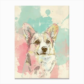 Corgi Dog Pastel Line Watercolour Illustration 5 Canvas Print