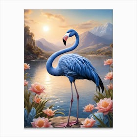 Floral Blue Flamingo Painting (46) Canvas Print