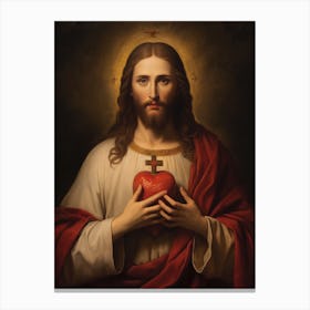 Sacred Heart Of Jesus, Oil On Canvas Portuguese School, 19th Century 015 Canvas Print