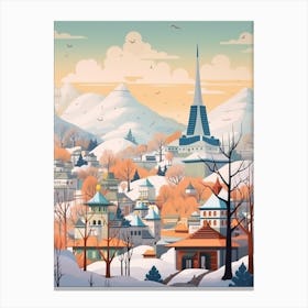 Vintage Winter Travel Illustration Seoul South Korea 2 Canvas Print