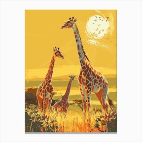 Giraffes In The Sunset Colourful Illustration 2 Canvas Print