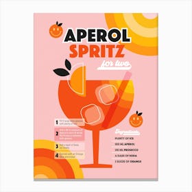 Retro Cocktail Aperol Spritz Recipe Pink Orange Canvas Print