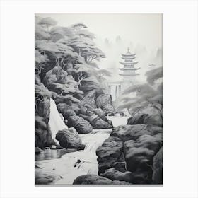Nikko In Tochigi, Ukiyo E Black And White Line Art Drawing 2 Canvas Print
