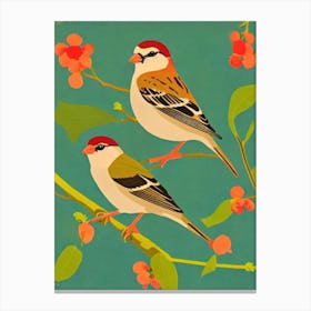House Sparrow 2 Midcentury Illustration Bird Canvas Print