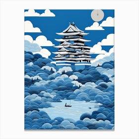 Japanese Castle, Japanese Quilting Art, Japanese Blue, 1472 Canvas Print