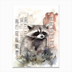 A Raccoon In City Watercolour Illustration Storybook 1 Canvas Print