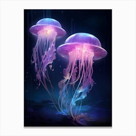 Mauve Stinger Jellyfish Neon Illustration 10 Canvas Print