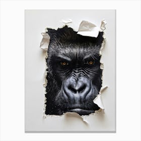 Oil Painting Styled Gorilla Face Emerging From Ripped Paper On A White Background Hyperrealistic B Canvas Print