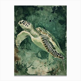 Textured Sea Turtle Swimming Painting 5 Canvas Print