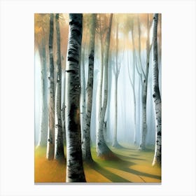 Forest Woodland Birch Trees Trees Nature Fall Autumn Setting Scene Pathway Woods Lost Quiet Calm Peaceful Branches Tree Trunks Bark Birch Leaves Canvas Print