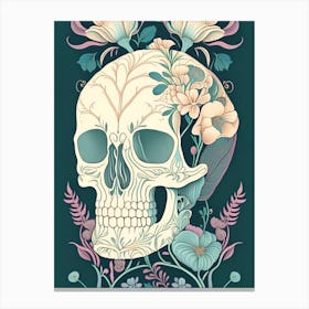 Skull With Floral Patterns 1 Pastel Line Drawing Canvas Print