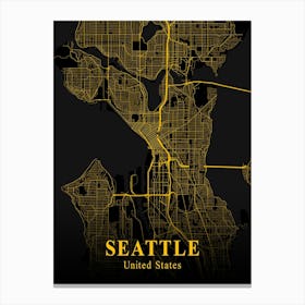 Seattle Gold City Map 1 Canvas Print