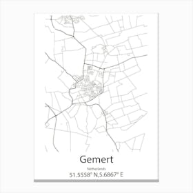 Gemert,Netherlands Minimalist Map Canvas Print