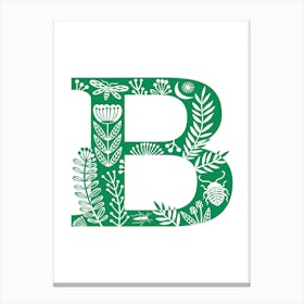 Letter B Bright Green Canvas Print