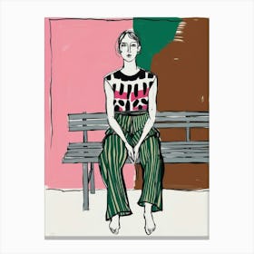 Woman Sitting On A Bench 2 Canvas Print