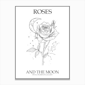 Roses And The Moon Line Drawing 1 Poster Canvas Print