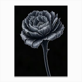 A Carnation In Black White Line Art Vertical Composition 43 Canvas Print