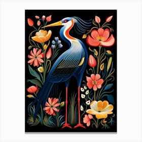 Folk Bird Illustration Great Blue Heron 2 Canvas Print