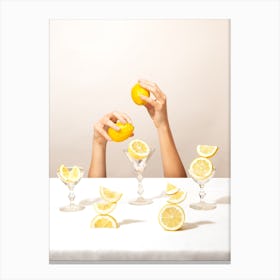Lemons And Hands Table Canvas Print