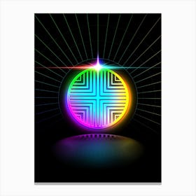 Neon Geometric Glyph in Candy Blue and Pink with Rainbow Sparkle on Black n.0025 Canvas Print