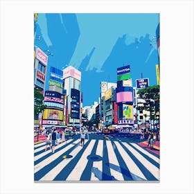 Shibuya Crossing Tokyo 2 Colourful Illustration Canvas Print