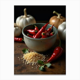 Red Chili Peppers And Rice Canvas Print