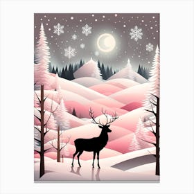 Christmas Tree And Deer, Rein deer, Christmas Tree art, Christmas Tree, Christmas vector art, Vector Art, Christmas art, Christmas, pink and white 4 Canvas Print
