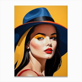 Woman Portrait With Hat Pop Art (70) Canvas Print