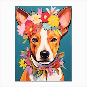 Basenji Portrait With A Flower Crown, Matisse Painting Style 3 Canvas Print