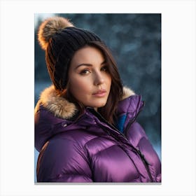 Beautiful woman in vibrant down jacket Canvas Print