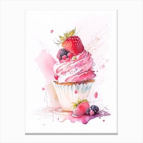 Strawberry Cupcakes, Dessert, Food Storybook Watercolours 1 Canvas Print